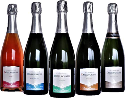Champagne Carton découverte 5 bouteilles 75cl Rosé, Blanc de blancs, Brut Tradition, Demi-sec, Millésime - Direct producteur - Maison Deneufchatel