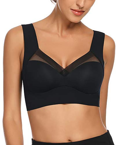 WOWENY Damen Komfort BHS Ohne Bügel Zero Feel Bralette für Frauen, Weich und Bequem T Shirt Schlaf BH Gepolstert,Schwarz,XL