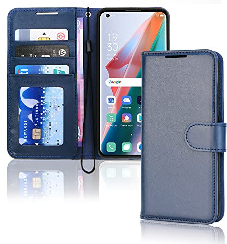 TECHGEAR Leder Hülle Oppo Find X3 Pro, PU Leder Flip Case Schutzhülle Ledertasche [Brieftasche] Handyhülle mit Ständer und Handschlaufe Beutel kompatibel mit Oppo Find X3 Pro 5G - Blau