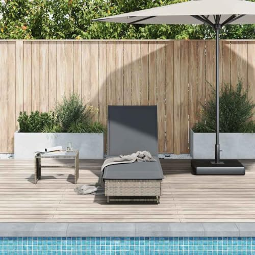 SKTQYQO Sonnenliege mit Rädern und Kissen aus Polyrattan, grau, Rückenlehne verstellbar in 3 Positionen, Kissen abnehmbar, ideal für Pool, Balkon, Garten, Outdoor-Möbel