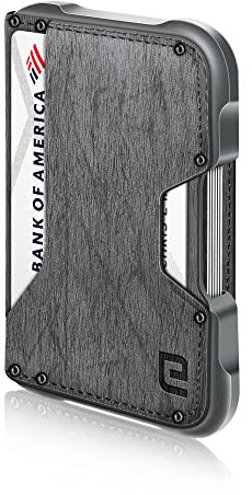 ENIGMA Dapper PU Leder Bifold Front Pocket Slim Wallet for Men, Aluminium Metall Travel Tactical RFID Blocking Card Holder Money Clip, Ideales Herren Geschenk, Graues Baummuster, Minimalistisch