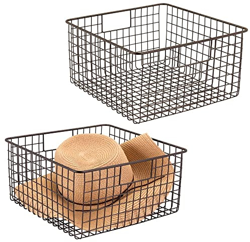 mDesign Allzweckkorb für das Schlafzimmer – flexibler Aufbewahrungskorb für Schränke, Kommoden und Regale – universell nutzbarer Drahtkorb mit Griffen – 2er-Set – bronzefarben