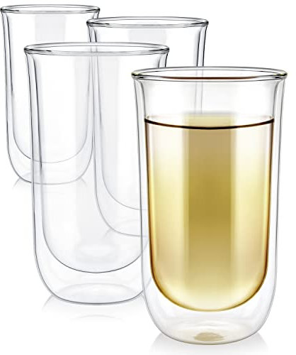 Teabloom Tulip Große isolierte Gläser für Eistee, kaltgebrühten Kaffee und andere Getränke – doppelwandiges Borosilikatglas hält Getränke kalt/heiß – 473 ml (4er-Set)