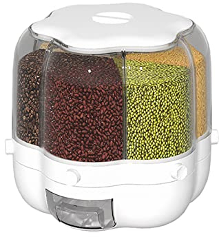 DERGH 6 Grid Rotating Food Dispenser Rice Storage Container Rice Bucket Rice Storage Tank Sealed Grain Container Dry Food Fruit Storage Box for Home and Kitchen(Transparent),8DQV0E1654U087SX