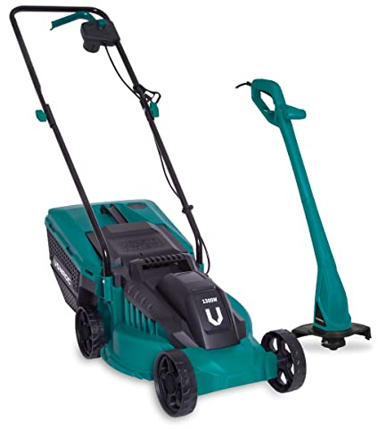 VONROC Tondeuse Gazon 1300W et Débroussailleuse 300W - Largeur de Coupe 32cm - Bac Ramassage Tondeuse 30L Inclus - Entretien Pelouse, Coupe Herbe - Interrupteur de Sécurité - Serre-Câble Fournis