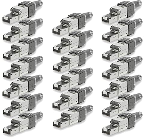 UC-Express Netzwerkstecker CAT7 RJ45-20x RJ45 Netzwerk Stecker Grau Steckverbinder - werkzeuglos - geschirmt - Zugentlastung - CAT 7 CAT7a LAN Netzwerkkabel