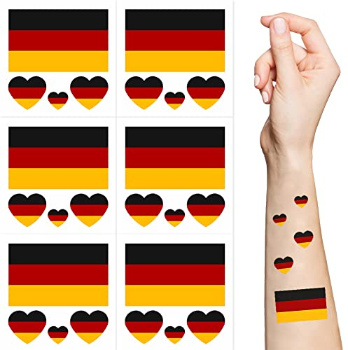 Geluode Temporäre Tattoos mit Deutscher Flagge, 10 Blatt Nationalflaggen-Gesichtstattoo-Aufkleber für internationale Wettbewerbe der Weltmeisterschaft und des Europapokals