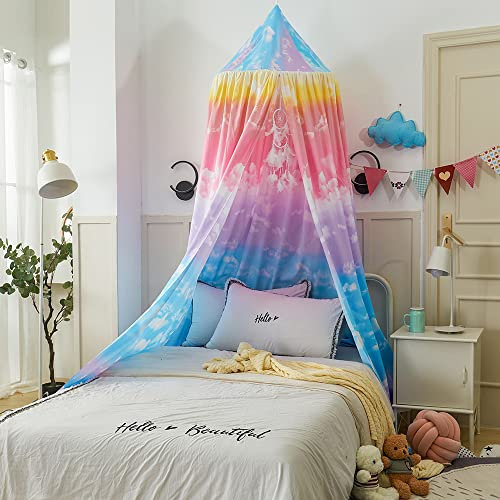 Eimilaly Rainbow Bed Canopy für Mädchen Jungen bunten Druck, Fee Schloss Spielen Zelt Leseecke Zimmer Dekoration, Regenbogen
