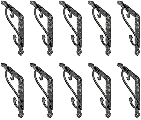 siwitec Schmiedeeiserne Konsole Regalwinkel 65kg schwarz 150x110mm 10er | antike Optik, geschmiedeter Stahl mit 3 mm Materialstärke, einfache Montage durch vorgefertigte Lochung