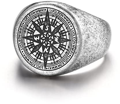 Dochais Anello in Acciaio Inossidabile per Uomo, Anello Viking Vichingo Bussola,Anello Chevalier Uomo Taglie dalla 20 alla 30 (Argento, 22)
