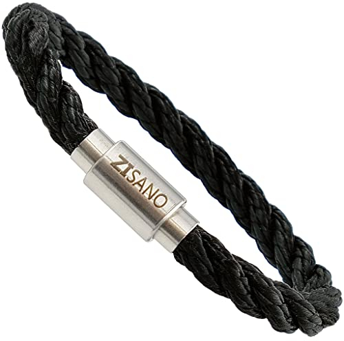 ZISANOPOWER Power & Balance Armbänder - Versch. Farben & Größen - Segeltau Herren Damen -patentierter Magnetverschluss - Edelstahl Armband Herren - Schmuck Damen - Geschenke (Nero, M)