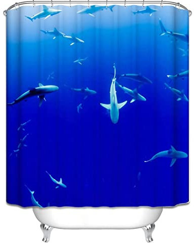 EHOMERY Duschvorhangverlängerung Duschrollo Badewanne Ohne Bohren Delfin Duschvorhang Zum Runterziehen Duschrollo Retro Polyester Rostfreie Ösen Und 12 Hakenringe, 160X180Cm