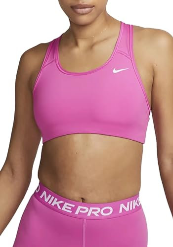 Nike DF Swsh Nonpded Bra T-Shirt, Fucsia Attiva/Bianco, S Donna