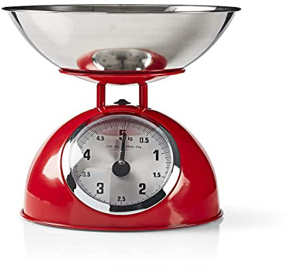 Ex-Pro Retro Mechanical Kitchen Scales with Stainless Steel Bowl & Analogue Display, 5 Kg Capacity - Red