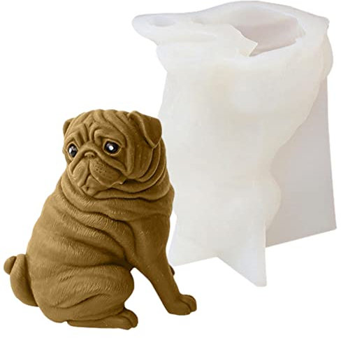 Hundeform, 5,3 Zoll, 3D-Silikon, Mops, Hund, Kerze, Silikonform, flexible Fondant-Kuchen-Backform zum Backen zu Hause, hitzebeständige Kristall-Epoxy-Gießform, DIY-Bastelwerkzeug für handgefertigte Ke