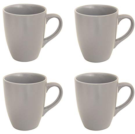Hodge and Hodge Set of 4 Stoneware Ceramic Mugs Coffee Tea Cups Kitchen Home Drinkware, Light Grey 12oz