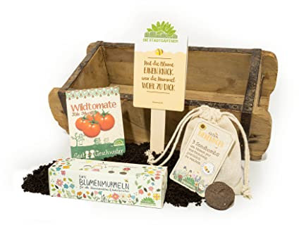 Die Stadtgärtner Nachhaltiges Osternest für Kinder in Trendiger Ziegelform | Set aus bunten Blumenmurmeln, Saatgruß, bienenfreundlichen Samenbomben und Bio-Saatgut für leckere Tomaten