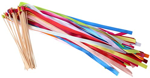 FOMIYES 50 Stücke Tanzband Rhythmische Sportgymnastik Band 3D Turnband Gymnastik Schwungband Regenbogen Gymnastikband mit Stab Tanzen Ribbons Streamer für Erwachsene Kinder Outdoor