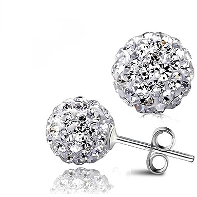 Bellitia Jewelry CZ Diamant Shamballa Ohrstecker Ohrringe Ohrschmuck Strass Glitzer Kristall Kugel Disco Damen Mädchen Sterling Silber 925 Rund 6MM 8MM 10MM