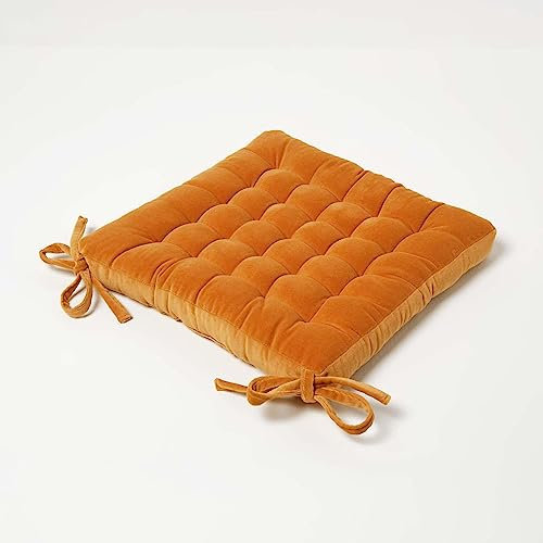 Homescapes Sitzkissen Samt orange – Stuhlkissen 40x40 mit Bändern, Sitzauflage Baumwollsamt, bequem, weich & Oeko-TEX-Zertifiziert