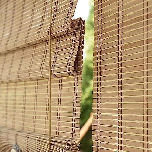 Retro Bamboo Roller Blinds Sun Shade,Natural Blackout Light Filtering Roller Shade Indoor,Outdoors Bamboo Roller Curtain Shades for Windows,Wooden Roller Roman Blinds (90*120cm/36*47in)