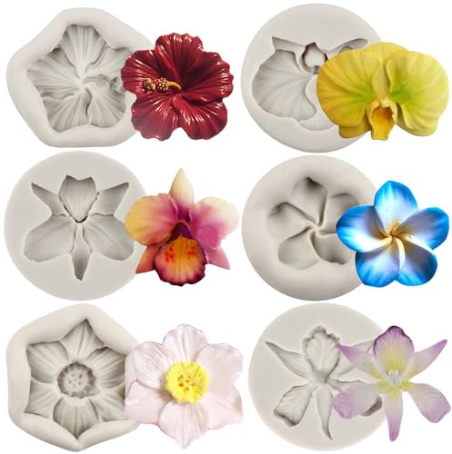 Sijiangmold Silikonform für Hibiskus, Orchidee, Blume, Fondant, Plumeria, Blume, Süßigkeiten-Form für Kuchendekoration, Cupcake-Aufsatz, Süßigkeiten, Schokolade, Gummipaste, 6 Stück