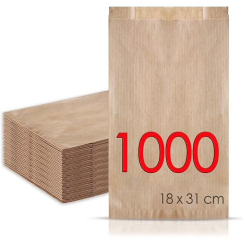 MAMAPAS 1.000 Bolsas de papel kraft 18+7x31 Bolsas para pan, bolsas comunión, bolsas chuche, bolsa regalo, bolsa panadería, bolsas para regalo, bolsas bocadillo, panadería, sandwich