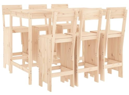 vidaXL Gartenbar Set 7-TLG., Sitzgruppe mit 1 Gartentisch 6 Barhocker, Garnitur mit Rückenlehne Fußstütze, Terrasse Bar Set Gartenmöbel, Massivholz Kiefer
