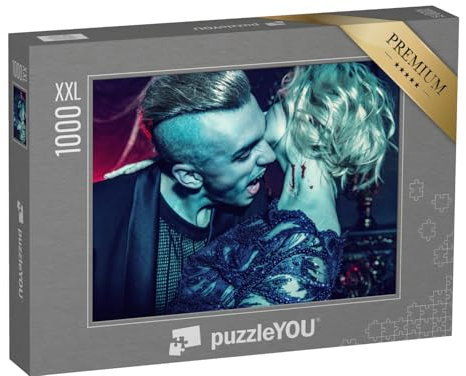 Puzzle 1000 Teile XXL „Vampir und Junge Frau in einem dunklen Raum, Biss eines Vampirs“ – aus der Puzzle-Kollektion Vampire