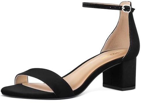 PIZZ ANNU Sandalias Mujer de Tacón Comodas Moda Verano Zapatos Correa de Tobillo Hebilla Ajustable Vestir Casuales Fiesta Elegantes Ante Negro EU 41