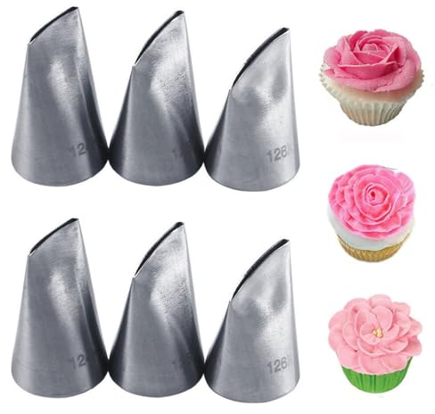TAIOSNADJ 6 Pcs Flower Piping Nozzles Petal Piping Nozzle Cake Piping Nozzles Kits Stainless Steel Cake Decorating Kit for Cake Cupcake Decorating