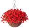 Ivydale Artificial Faux Hanging Flowers Plants Baskets for Outdoors Outside Spring Decoration, Fake Silk Red Morning Glory UV Resistant Look Real for Front Door Porch Patio Balcony Yard Garden Home
