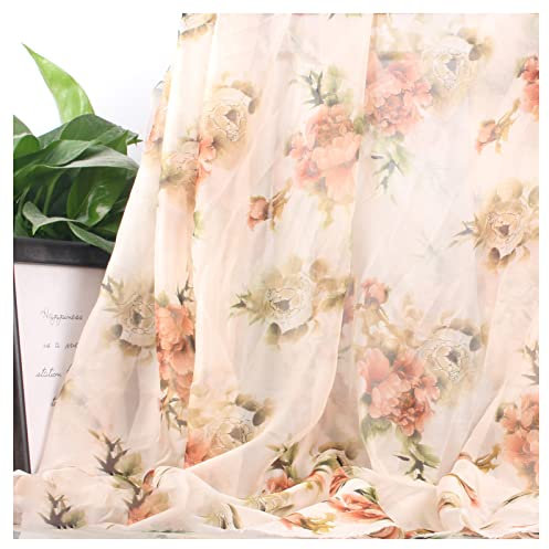 Chiffon-Stoff, durchsichtiger Stoff, Meterware Tencel, bedruckt, zur Dekoration von Röcken und Kleidungsstücken, 150 cm breit, Meterware (Farbe: Kleines Pfingstrosenrot) ( Color : Little Peony Light C