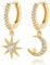Moon Star Dangle Small Hoop Earrings Sterling Silver Round CZ Drop Dangling Earrings for Women Girls Gifts (Gold)