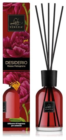 Lady Venezia - Profumatore per Ambienti - Diffusore Profumo Ambiente - Profumatore per Ambienti Bastoncini - Profumo Ambiente Fragranza Melograno – 100 ml (Rosso Melograno)