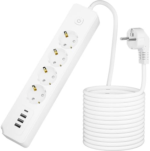 DSIOUHV Multipresa Elettrica a 8 vie, 45°Design Con Inclinazione a,3 USB-A,1 USB-C Ciabatta multipresa 1,8M Prolunga Elettrica,3680W,16A Adatta per Uffici/Sale giochi/Cucine