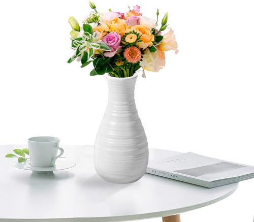 Unzerbrechliche Vase für Blumen, Keramikoptik Kunststoffvase für Wohnkultur, Wohnzimmer, Tisch (Seashell White)