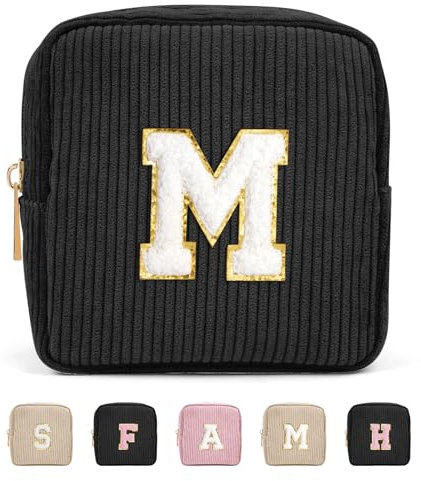 Personalisierte Letter Cord Make up Tasche MAGEFY Kleine Kosmetiktasche für Handtasche Reise Mini Schminktasche für Frauen, Schwarz-M
