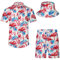 SPKPKEY Ensemble de 2 chemises hawaïennes et shorts pour homme - Chemise décontractée boutonnée - Tenue de plage d'été avec chapeau cloche, Flamant rose blanc et rouge, M