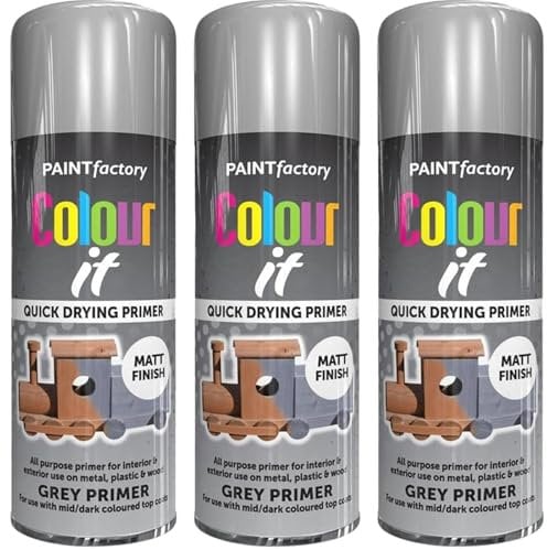 SDMAX Grey Primer Spray Paint, Quick Drying, Indoor And Outdoor Use, Matte Finish, Easy to Apply, Durable and Long-Lasting, Multi-Surface Compatibility, 250ML (3PCS)