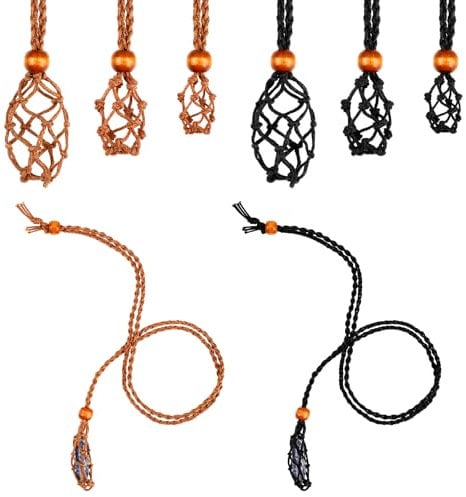6 Pcs Empty Stone Holder Adjustable Quartz Crystal Stone Necklace Replacement Rope Cord Cage Fish Netted Necklace Cord for DIY Jewelry Making