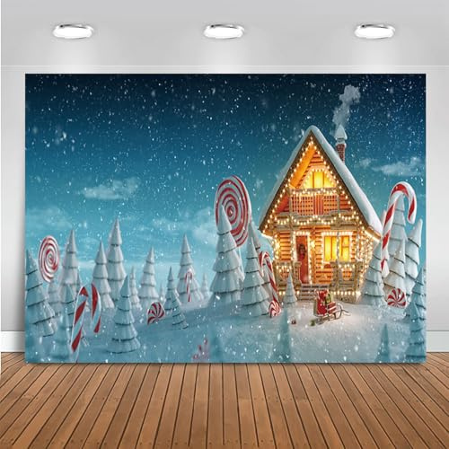 Hnmdmyi 2.1x1.5m Telón de Fondo Navidad casa de Pan de Jengibre Baston de Caramelo piruleta Hada Nieve Bosque fotografia Fondo Bebe ninos Retrato sesion de Fotos Navidad Fiesta Decoracion