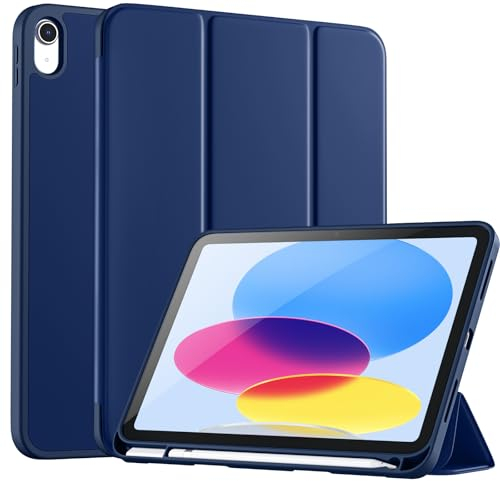 Vobafe Case for iPad (A16) 11th 10th Generation Case (Model: 2025/2022, 11/10.9 Inch), Flexible TPU Back & Trifold Stand, Protective Cover with Pencil Holder, Auto Wake/Sleep, Navy Blue