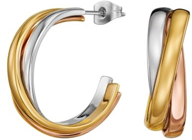 Traveller Creolen - Damen - Tricolor - Vergoldet - Ø 25 mm - Edelstahl - 3/4 Ring - Gold, Rosé Gold, Silber - 166368