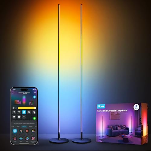Govee LED Floor Lamp Black, RGBIC Modern Corner Lamp, Smart Standing Lamp with 61 Scene Modes,Music Sync, Corner Floor Lamp for Living Room, Bedroom, 2 Pack