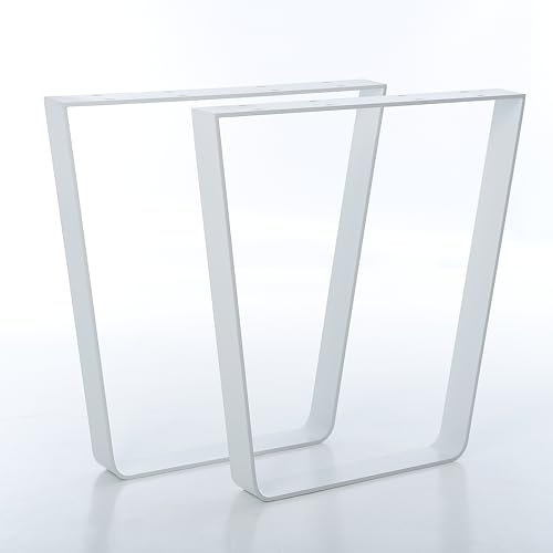 mina concept Tischkufen Flachstahl gebogen – Weiß– Gestell V Modell– Breite unten 50 cm, Oben 70 cm, Höhe 72 cm Profil 80 x 8 mm – 2 Stück – V F 8008 W