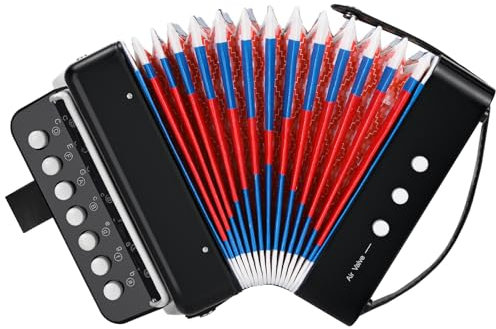 Akkordeon Kinder Ziehharmonika, Knopf Akkordeon 10 Tasten mit Riemen, Ziehamonikar Musikinstrument Geschenk für Anfänger, Akkordeon Erwachsene und Kinder ab 3 Jahre, Schwarz