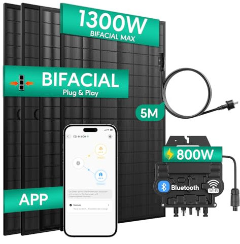 Zendure Panneau solaire monocristallin Bi-facial/Bi-verre 1300W, avec APsystems EZ1 Micro onduleur, Convient pour Zendure SolarFlow Hyper Hub, IP68, Applicable pour Les toits, balcons, etc