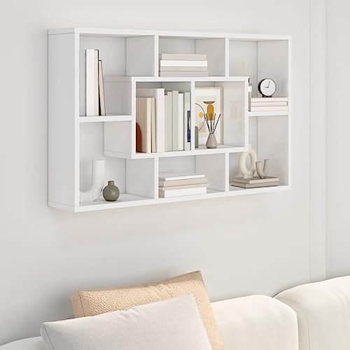 Myheimly Wandregal, Wandablage mit viel Stauraum, Hängeregal für Wohnzimmer, Schweberegal Bücherregal Büroregal Regal, Holzwerkstoff Hochglanz-Weiß