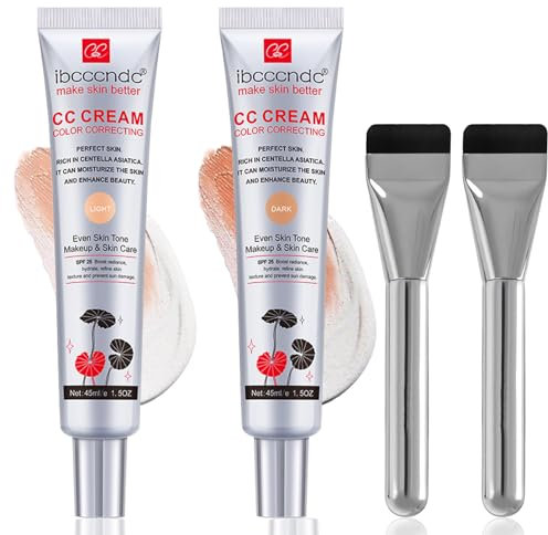 CC Creme mit Centella Asiatica, 2 Pcs Color Correcting CC Cream, Korean Make Up Fondation mit LSF 25, Verbessert den Teint & Spendet Feuchtigkeit, Full Coverage Concealer CC Creme für Alle Hauttypen